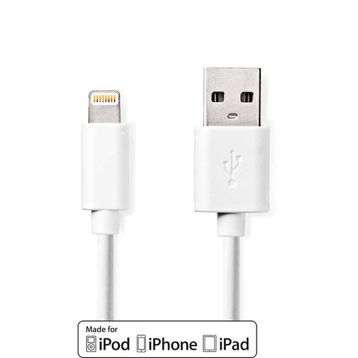 Nedis Lightning Cable - USB 2.0, Apple Lightning 8-Pin, USB-A Male, White - Polybag