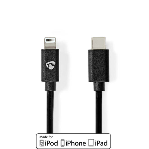 Nedis Lightning Cable - USB 2.0, Apple Lightning 8-Pin, USB-C Male, Black - Envelope