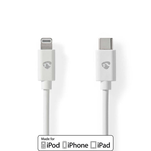 Nedis Lightning Cable - USB 2.0, Apple Lightning 8-Pin, USB-C Male, White - Envelope