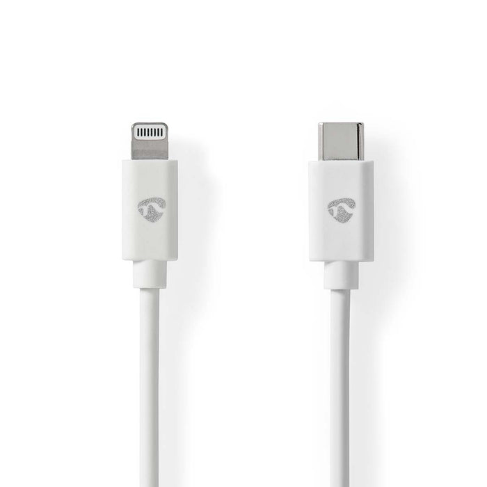 Nedis Lightning Cable - USB 2.0, Apple Lightning 8-Pin, USB-C Male, White - Envelope