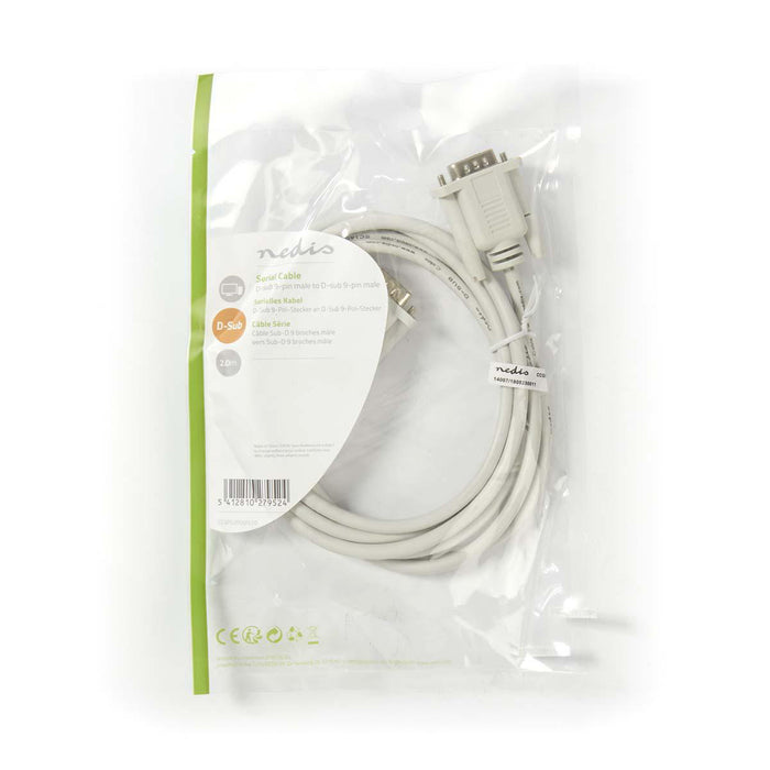 Nedis Serial Cable - D-SUB 9-Pin Male, D-SUB 9-Pin Male, Nickel Plated, Ivory - Polybag