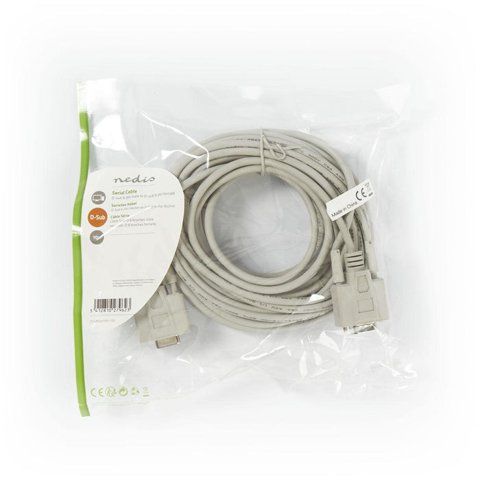 Nedis Serial Cable - D-SUB 9-Pin Male, D-SUB 9-Pin Female, Nickel Plated, Ivory - Polybag