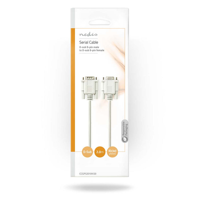 Nedis Serial Cable - D-SUB 9-Pin Male, D-SUB 9-Pin Female, Nickel Plated, Ivory - Envelope