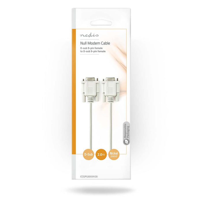 Nedis Null Modem cable - D-SUB 9-Pin Female, D-SUB 9-Pin Female, Nickel Plated, Ivory - Envelope