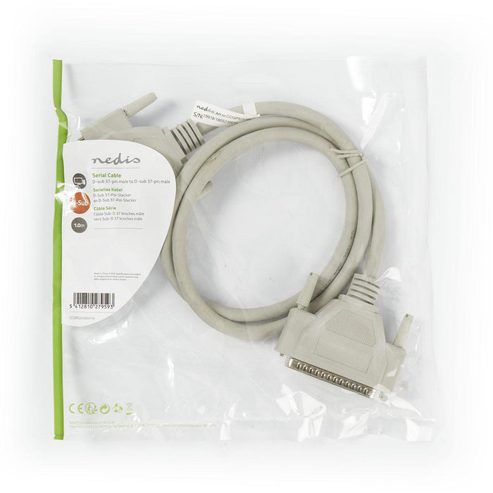 Nedis Serial Cable - D-SUB 37-Pin Male, D-SUB 37-Pin Male, Nickel Plated, Ivory - Polybag