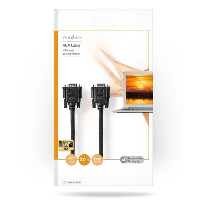 Nedis VGA Cable - VGA Male, VGA Female, Nickel Plated, Black - Polybag