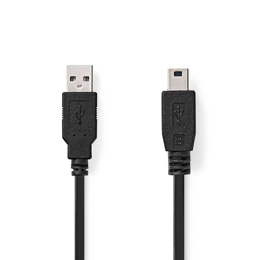 Nedis USB Cable - USB 2.0, USB-A Male, USB Mini-B 5 pin Male, Black - Polybag