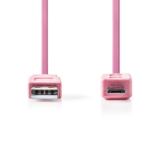 Nedis USB Cable - USB 2.0, USB-A Male, USB Micro-B Male, Pink - Polybag