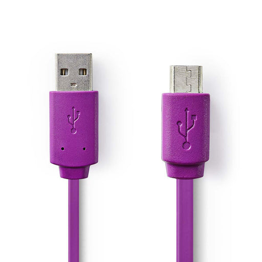 Nedis USB Cable - USB 2.0, USB-A Male, USB Micro-B Male, Violet - Polybag