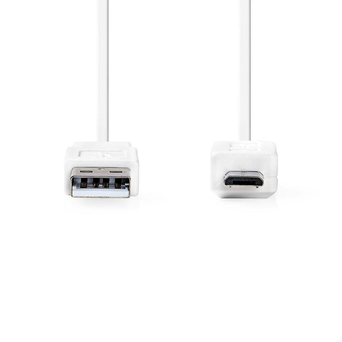 Nedis USB Cable - USB 2.0, USB-A Male, USB Micro-B Male, White - Polybag