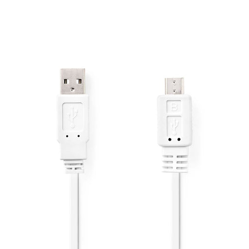 Nedis USB Cable - USB 2.0, USB-A Male, USB Micro-B Male, White - Polybag