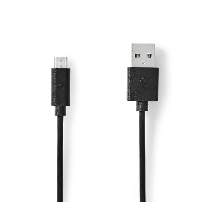 Nedis USB Cable - USB 2.0, USB-A Male, USB Micro-B Male, Black - Envelope