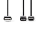 Nedis 2-in-1 Cable - USB 2.0, USB-A Male, USB Micro-B Male / USB-C Male, Black - Envelope