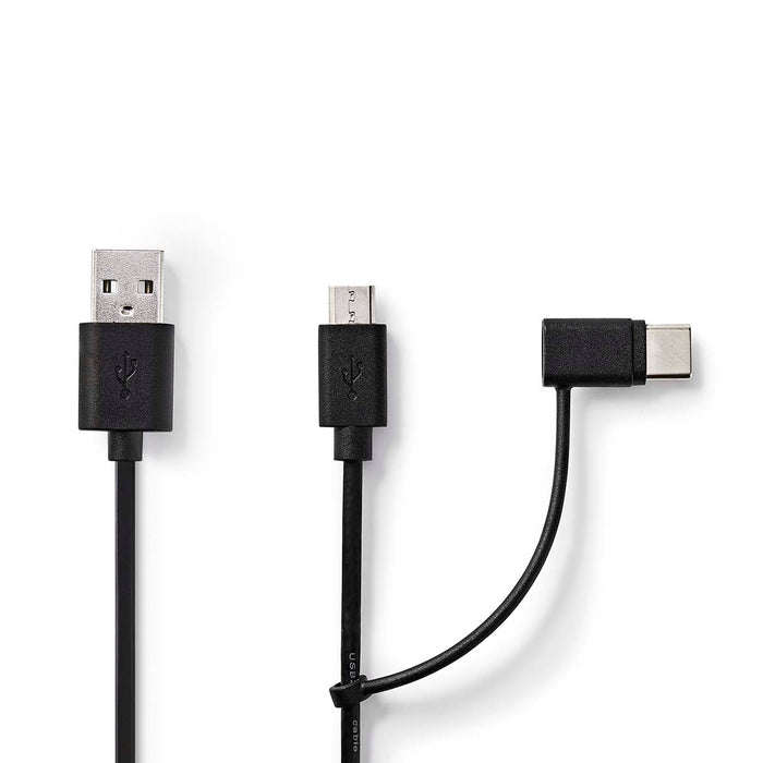 Nedis 2-in-1 Cable - USB 2.0, USB-A Male, USB Micro-B Male / USB-C Male, Black - Envelope