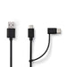 Nedis 2-in-1 Cable - USB 2.0, USB-A Male, USB Micro-B Male / USB-C Male, Black - Envelope