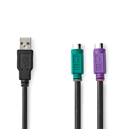 Nedis 2-in-1 Cable - USB 2.0, USB-A Male, 2x PS/2 Female, Black - Polybag