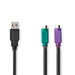 Nedis 2-in-1 Cable - USB 2.0, USB-A Male, 2x PS/2 Female, Black - Polybag