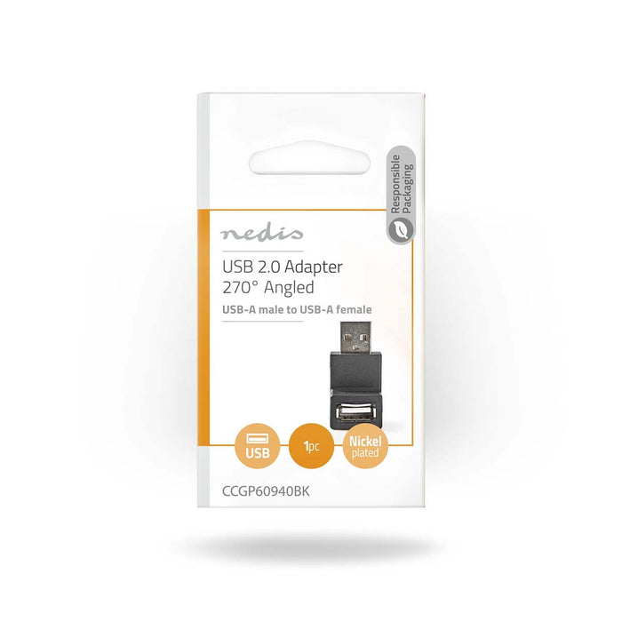 Nedis USB Adapter - USB 2.0, USB-A Male, USB-A Female, Black - Envelope