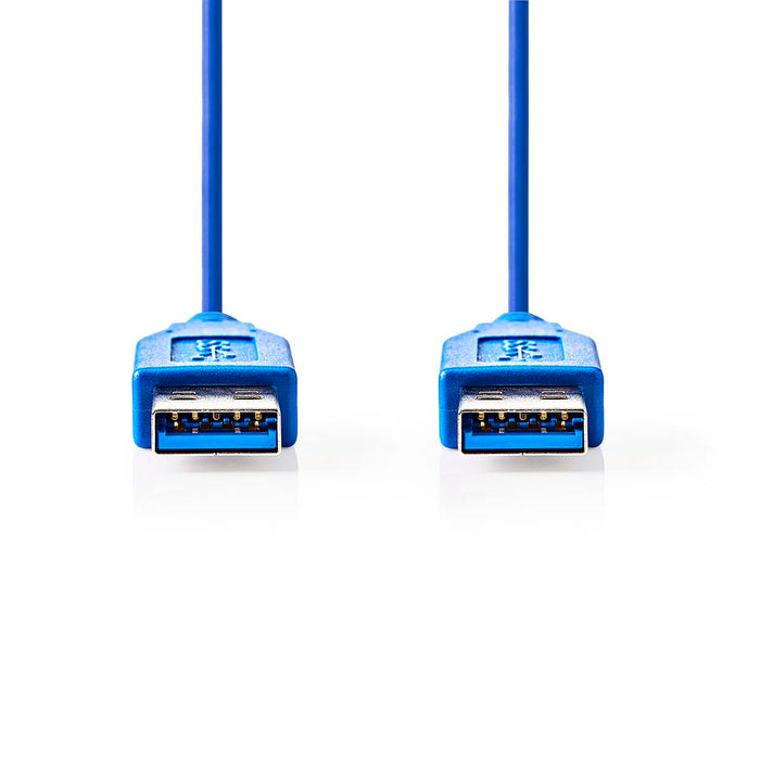 Nedis USB Cable - USB 3.2 Gen 1, USB-A Male, USB-A Male, Blue - Polybag