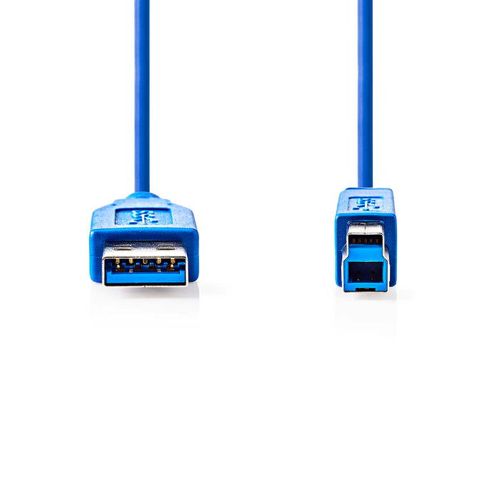 Nedis USB Cable - USB 3.2 Gen 1, USB-A Male, USB-B Male, Blue - Envelope