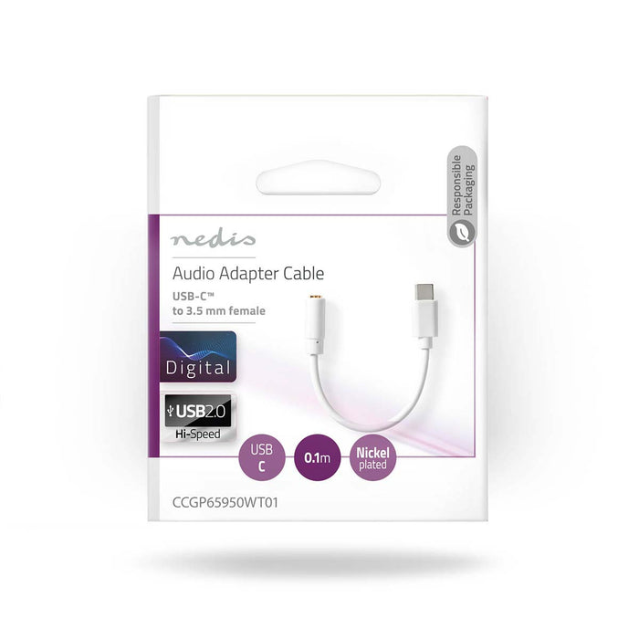 Nedis USB Adapter - USB 2.0, USB-C Male, 3.5 mm female, White - Polybag