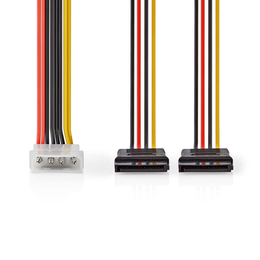 Nedis Internal Power cable - Molex Male, 2x SATA 15-Pin Female, Gold Plated, Multi Colour - Envelope