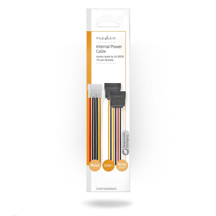 Nedis Internal Power cable - Molex Male, 2x SATA 15-Pin Female, Gold Plated, Multi Colour - Envelope