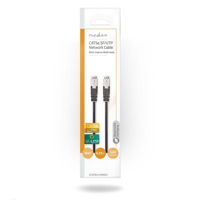 Nedis CAT5e Cable - SF/UTP, RJ45 Male, RJ45 Male, Black - Polybag