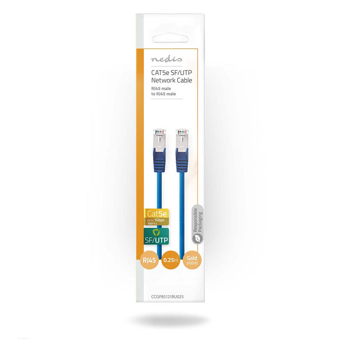 Nedis CAT5e Cable - SF/UTP, RJ45 Male, RJ45 Male, Blue - Polybag