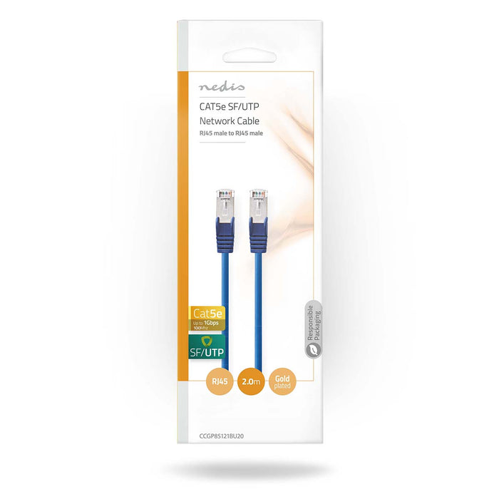 Nedis CAT5e Cable - SF/UTP, RJ45 Male, RJ45 Male, Blue - Polybag