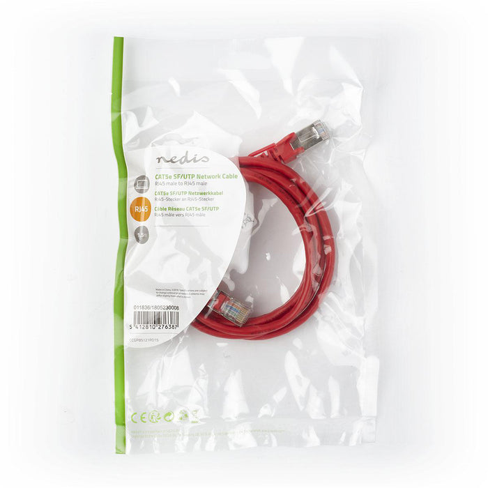 Nedis CAT5e Cable - SF/UTP, RJ45 Male, RJ45 Male, Red - Polybag