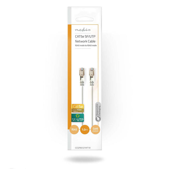 Nedis CAT5e Cable - SF/UTP, RJ45 Male, RJ45 Male, White - Polybag