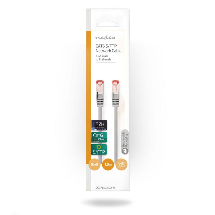 Nedis CAT6 Cable - RJ45 Male, RJ45 Male, S/FTP, Grey - Polybag