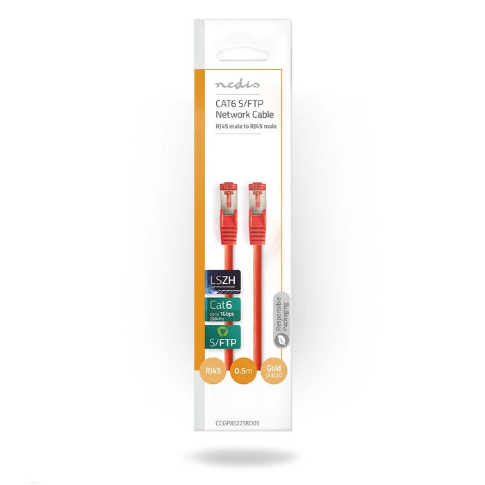 Nedis CAT6 Cable - RJ45 Male, RJ45 Male, S/FTP, Red - Polybag