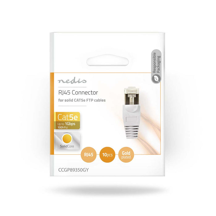 Nedis RJ45 Connector - Male, Solid FTP CAT5e, Straight, Grey / Transparent - Envelope