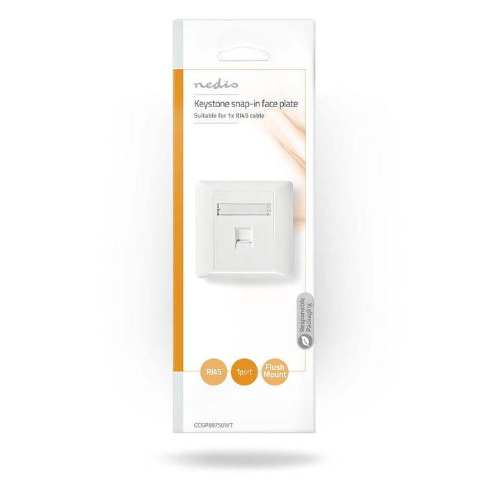 Nedis Network Keystone Face Plate - Face Plate RJ45, 1 port(s), ABS, White - Envelope