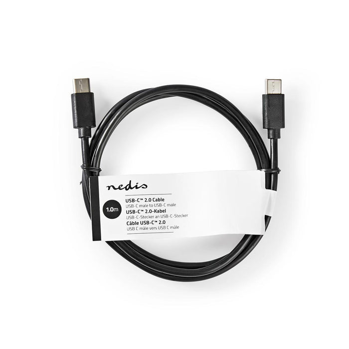 Nedis USB Cable - USB 2.0, USB-C Male, USB-C Male, Black - Tag