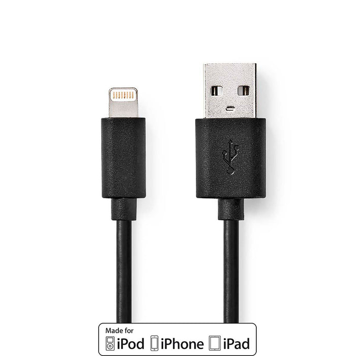 Nedis Lightning Cable - USB 2.0, Apple Lightning 8-Pin, USB-A Male, Black - Box