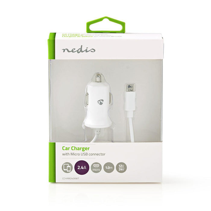 Nedis Car Charger - 1x 2,4 A, Number of outputs: 1, Micro USB (Fixed) Cable, 12 W - Single Voltage Output