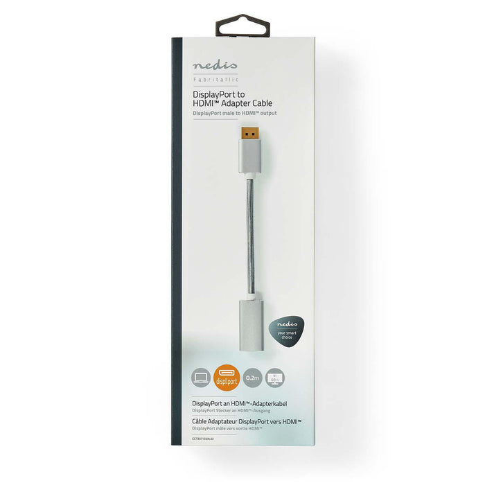 Nedis DisplayPort Cable - DisplayPort Male, HDMI Output, 4K@60Hz, Silver - Cover Window Box