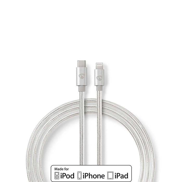 Nedis Lightning Cable - USB 2.0, Apple Lightning 8-Pin, USB-C Male, Aluminium / Silver - Cover Window Box