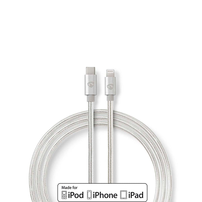 Nedis Lightning Cable - USB 2.0, Apple Lightning 8-Pin, USB-C Male, Aluminium - Cover Window Box