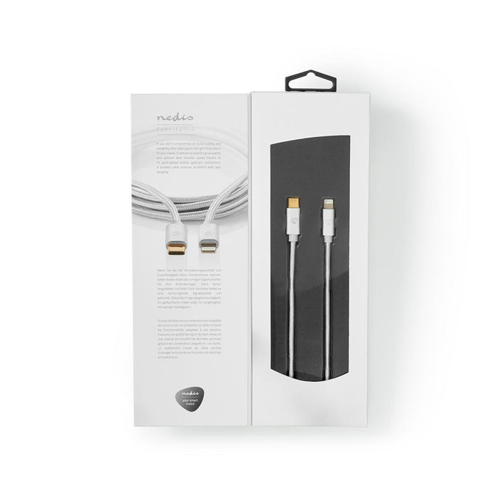 Nedis Lightning Cable - USB 2.0, Apple Lightning 8-Pin, USB-C Male, Aluminium - Cover Window Box