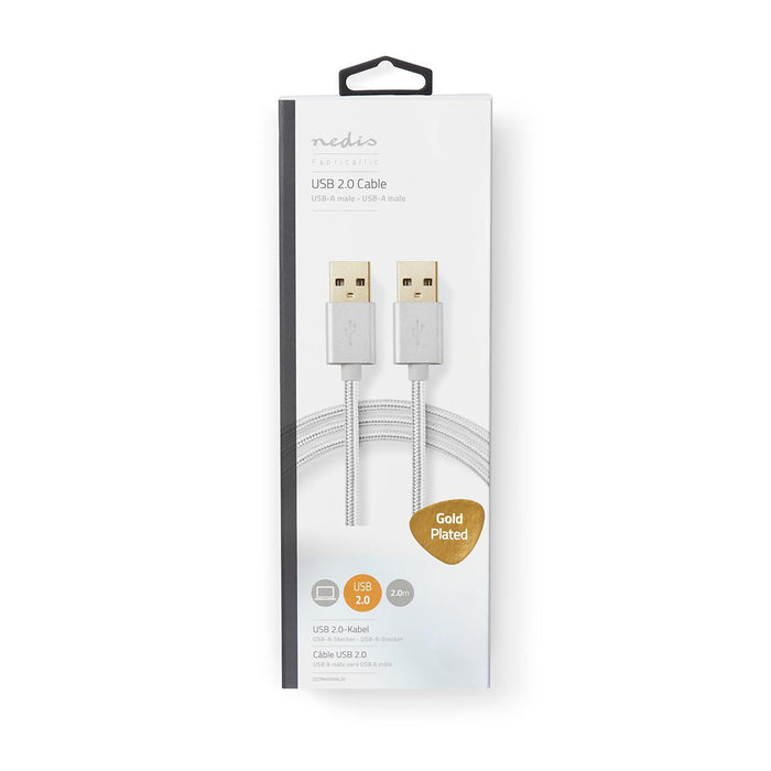 Nedis USB Cable - USB 2.0, USB-A Male, USB-A Male, Aluminium - Cover Window Box