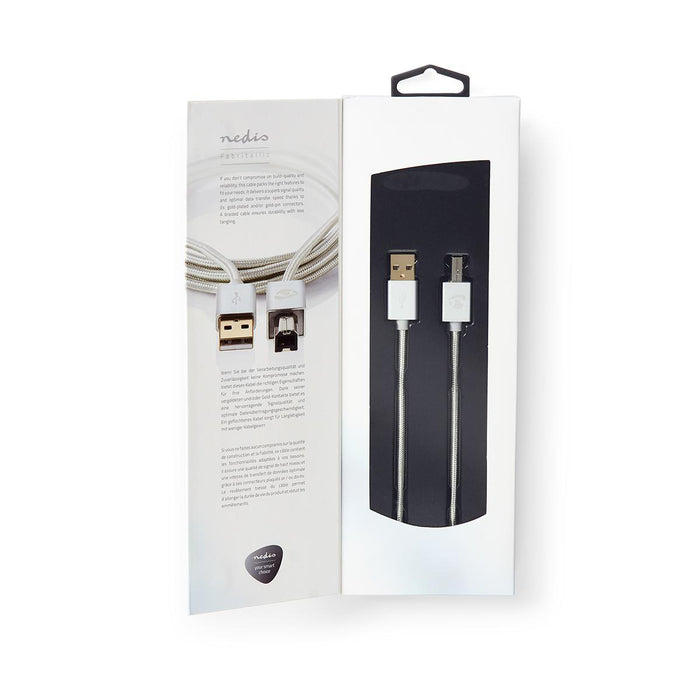 Nedis USB Cable - USB 2.0, USB-A Male, USB-B Male, Aluminium - Cover Window Box