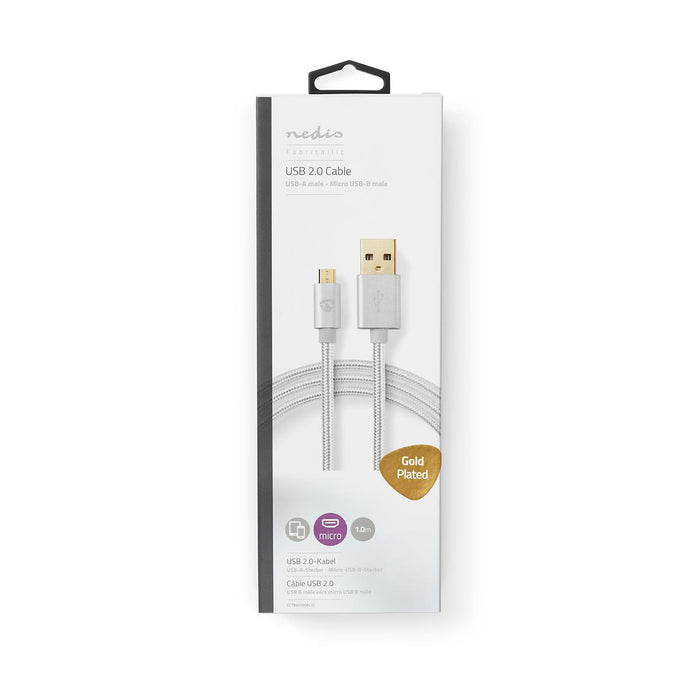 Nedis USB Cable - USB 2.0, USB-A Male, USB Micro-B Male, Aluminium - Cover Window Box