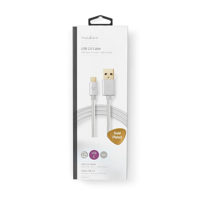 Nedis USB Cable - USB 2.0, USB-A Male, USB-C Male, Aluminium - Cover Window Box