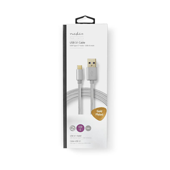 Nedis USB Cable - USB 3.2 Gen 1, USB-A Male, USB-C Male, Aluminium - Cover Window Box