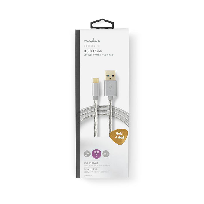 Nedis USB Cable - USB 3.2 Gen 1, USB-A Male, USB-C Male, Aluminium - Cover Window Box