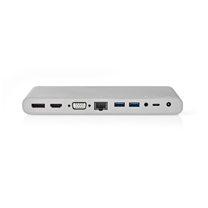 Nedis USB Adapter - USB 3.2 Gen 1, USB-C Male, DisplayPort Female / HDMI Female / RJ45 Female / VGA Female / 2x 3.5 mm Female / 2x USB-C / 4x USB-A, White - Window Box with Euro Lock